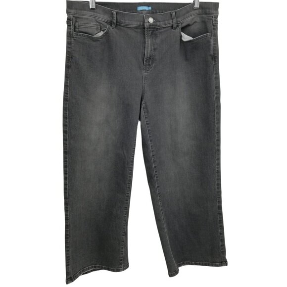 J McLaughlin Gray Cropped Wide Leg Stretch Jeans Size 14 Ankle 5 Pocket Casual - Picture 1 of 11